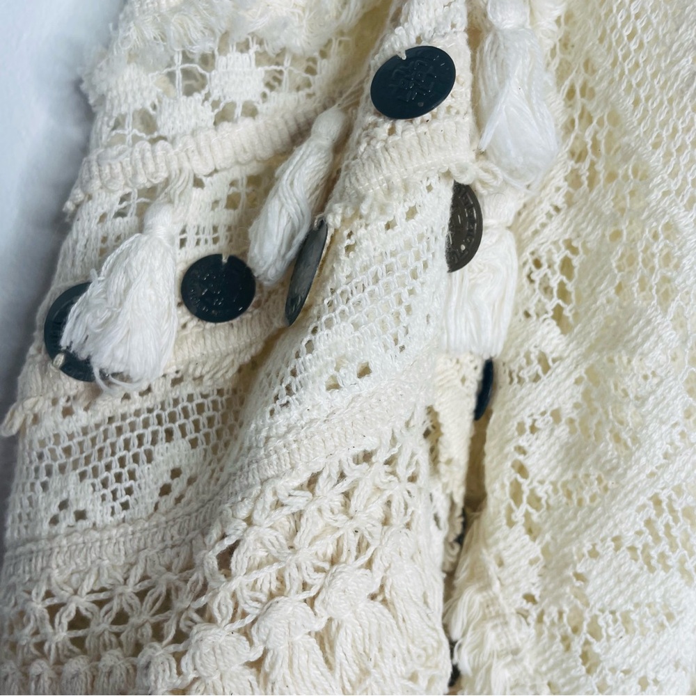 Avani Del Amour pullover Boho 100% Cotton crochet hippie Fringe poncho Size S/M - Picture 10 of 15